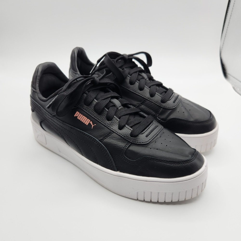 PUMA Carina Street Sneakers Women's 9.5 Black White Round Toe Lace Up 389330-02